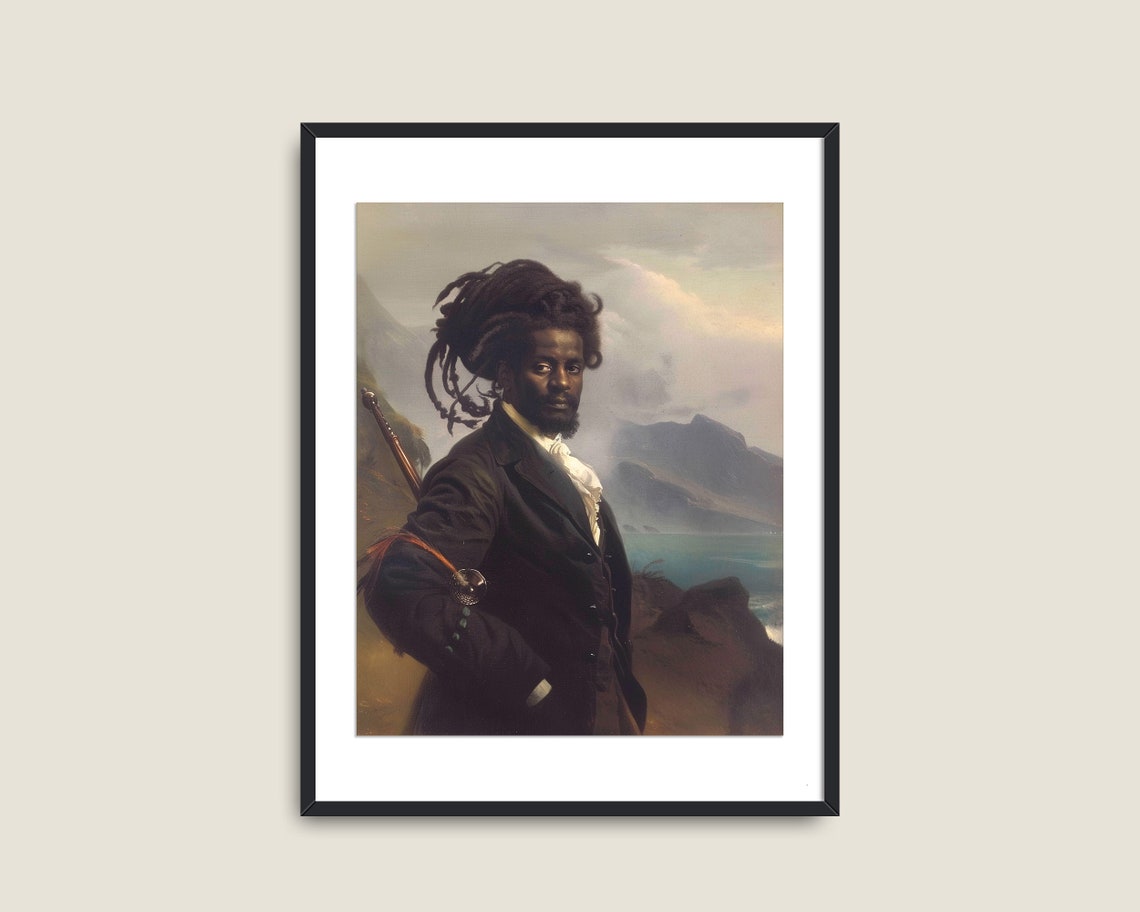 Black Victorian Man Portrait Rifle Coastal Mountain Vintage Wall Art - Image 2