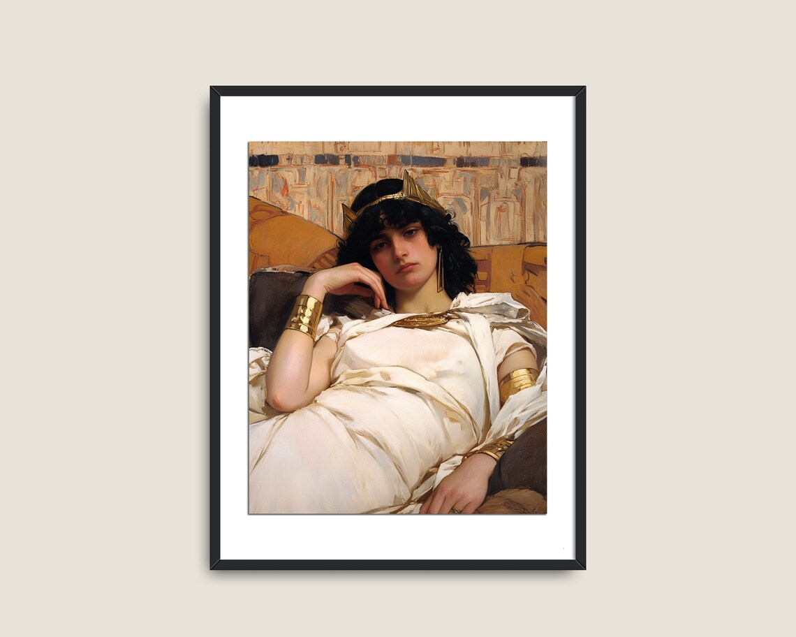 Roman Woman Reclining In White Robe With Gold Crown Vintage Art Print - Image 2