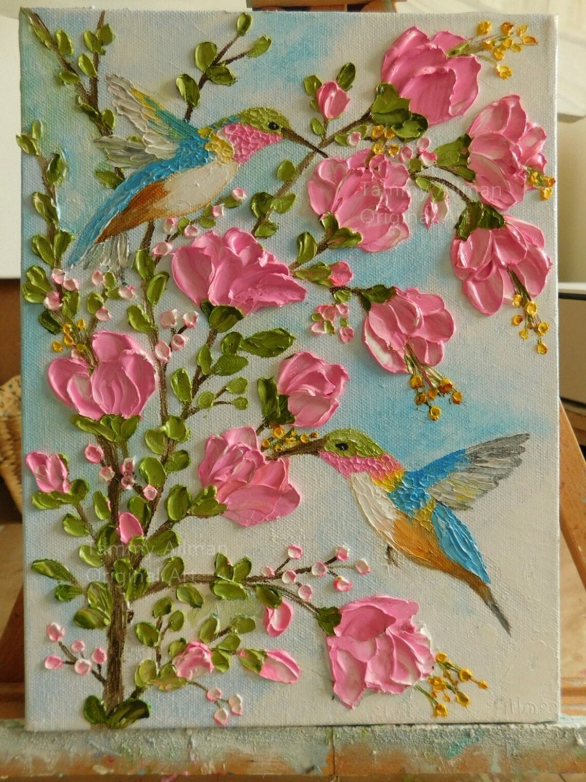 Custom Hummingbird Oil Impasto Painting Poster Print - Image 2