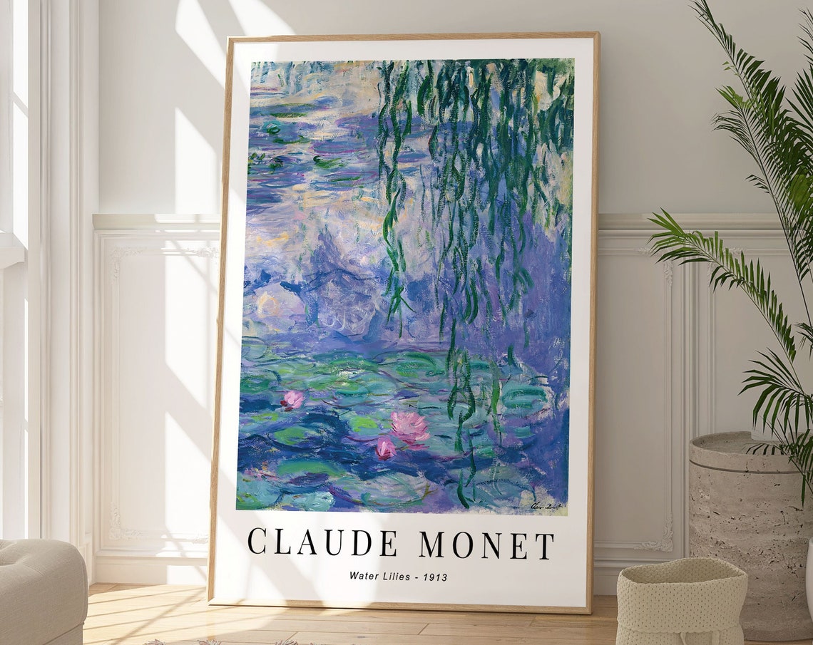 Claude Monet Water Lilies 1913 Weeping Willow Purple Blue Pond Poster