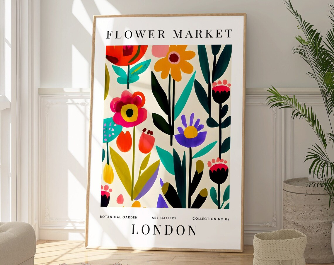Flower Market London Colorful Botanical Floral Exhibition Poster
