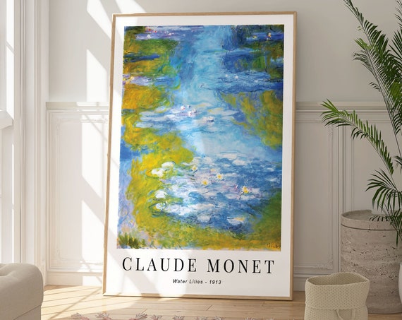 Claude Monet Water Lilies Art Poster Nature Inspired Print Botanical Floral Blue Artwork Famous Painting Modern Wall Decor Art Gift