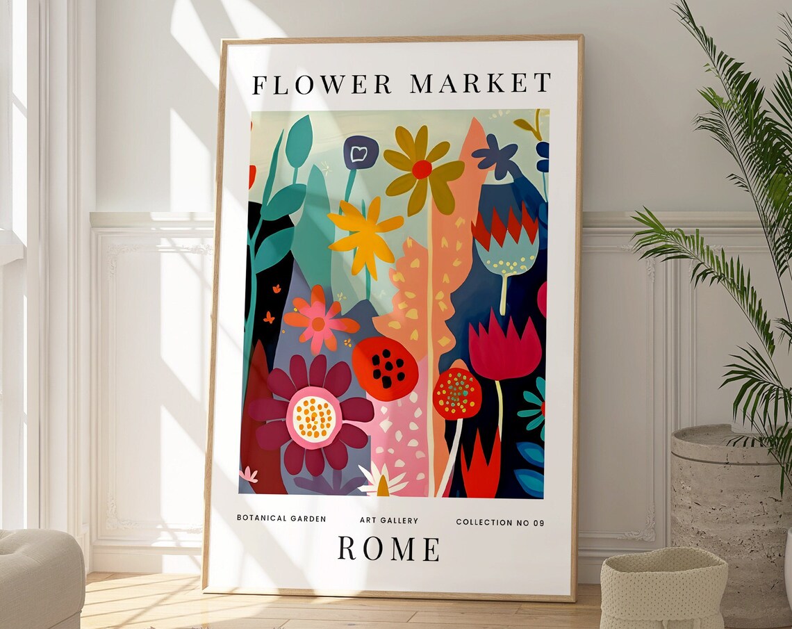Rome Flower Market Colorful Botanical Floral Illustration Poster