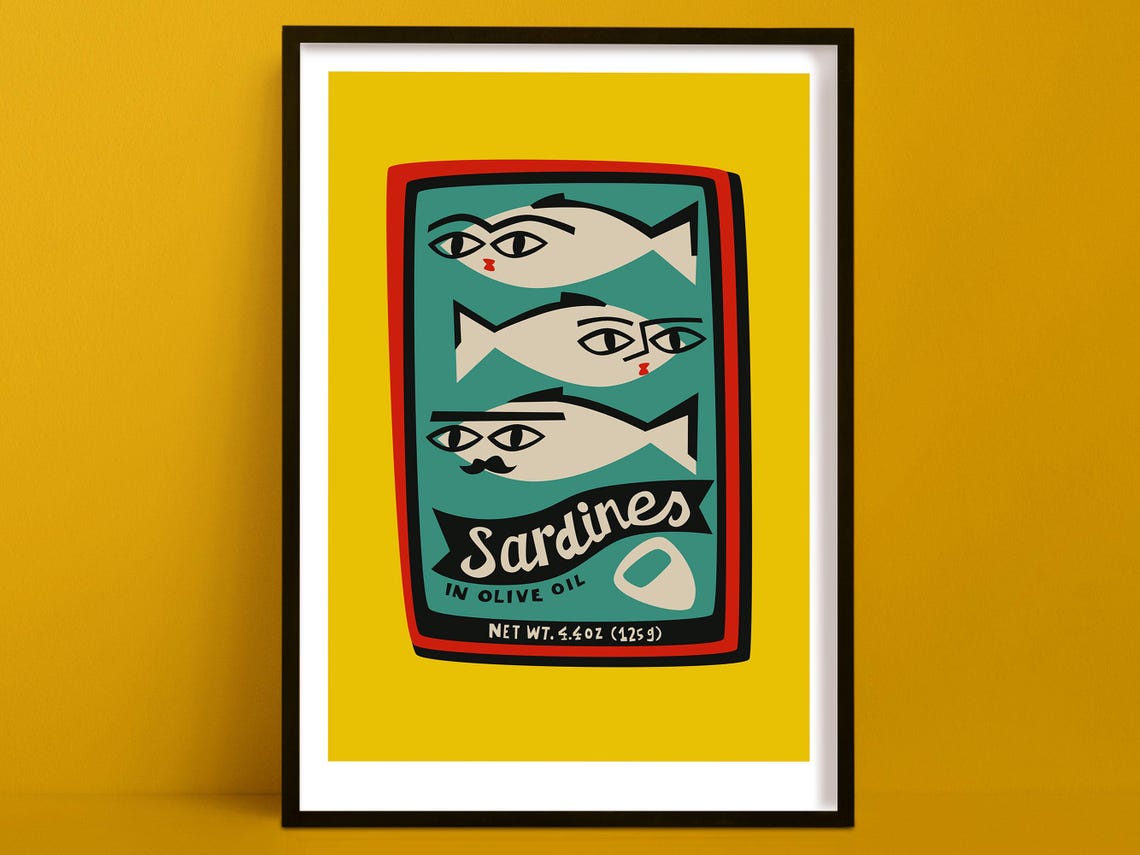 Sardines Retro Can Food Poster, Coastal Kitchen Decor
