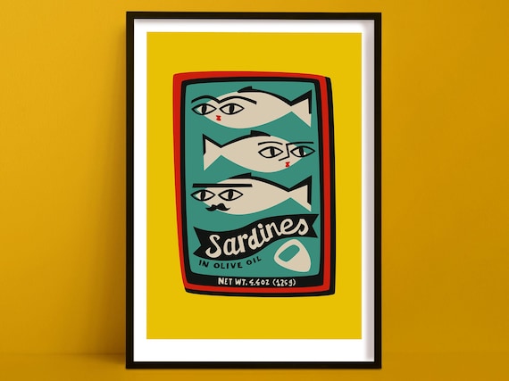 Sardines Retro Can Food Poster, Coastal Kitchen Decor
