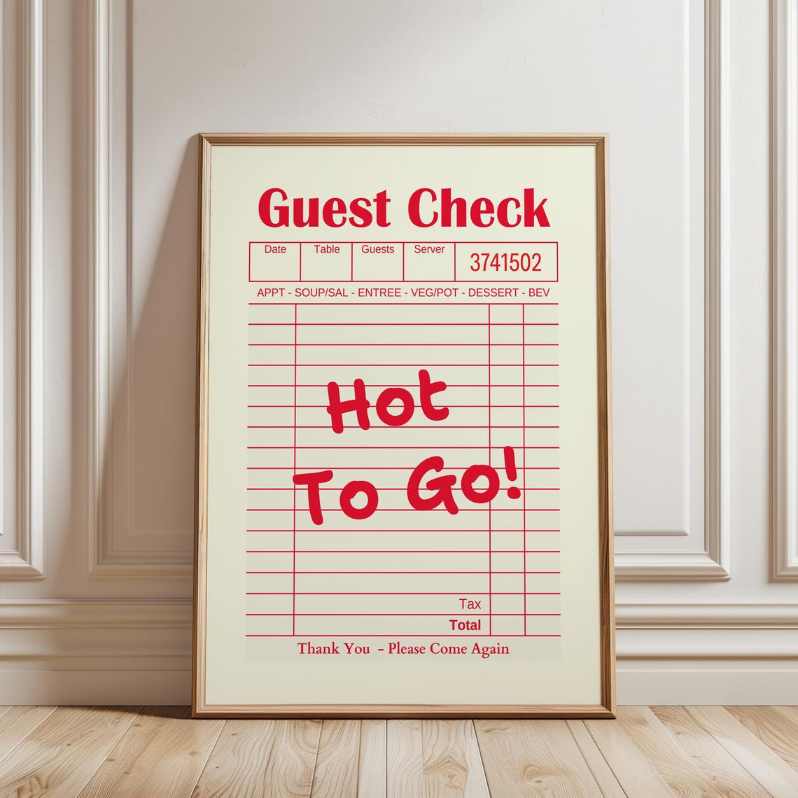 Hot To Go Guest Check Red Retro Diner Receipt Trendy Kitchen Poster