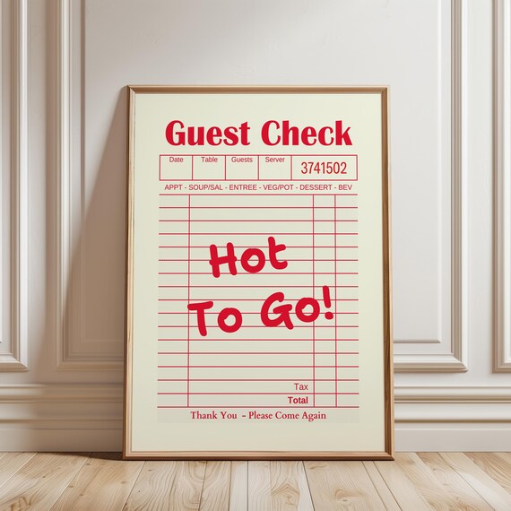 Hot To Go Guest Check Red Retro Diner Receipt Trendy Kitchen Poster