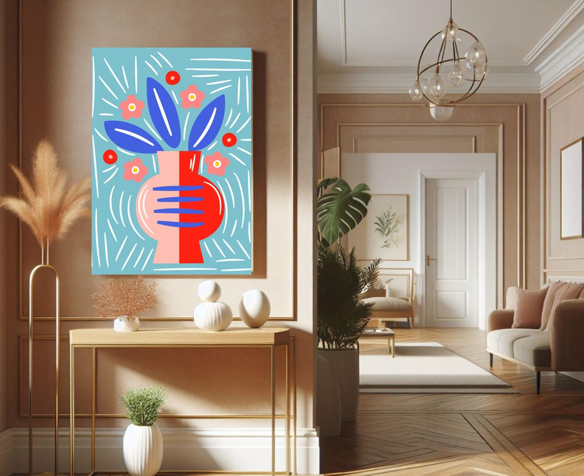 Modern Still Life Vase With Flowers Teal Abstract Botanical Poster - Image 5