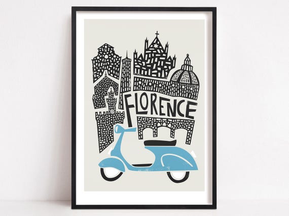 Florence Cityscape Travel Poster, Tuscany Italy