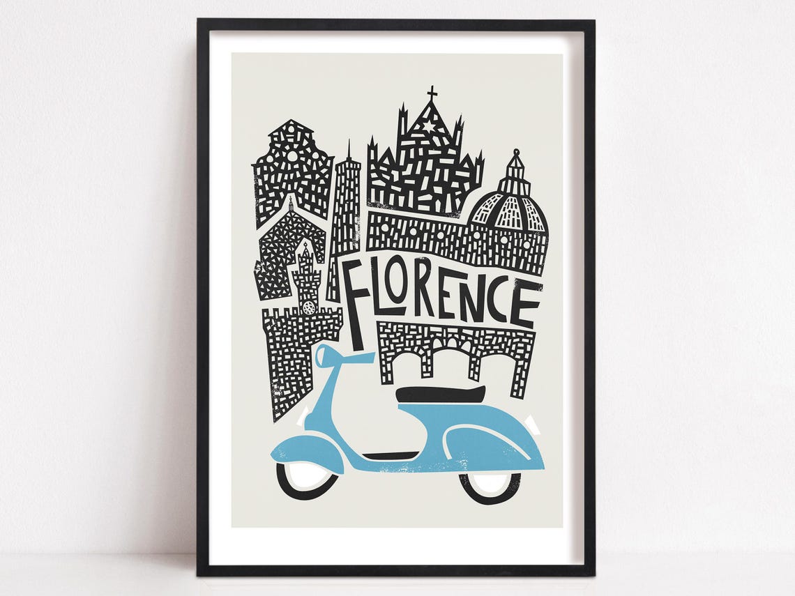 Florence Cityscape Travel Poster, Tuscany Italy