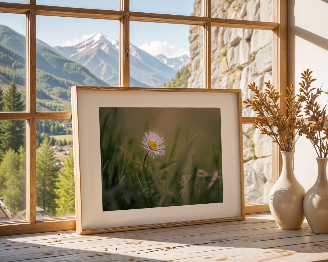 Single Pink Wildflower Blooming in a Green Meadow Photo Poster