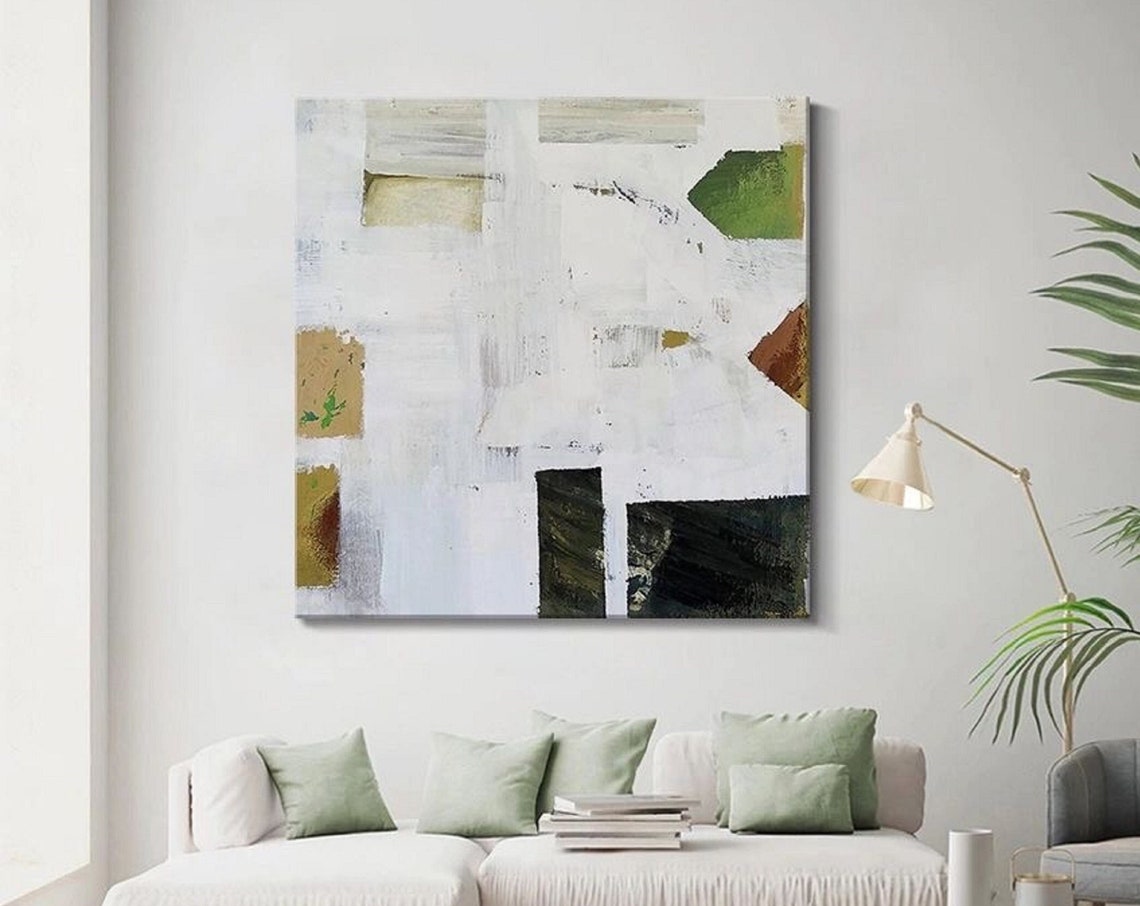 White Collage With Olive Green Black Blocks Textured Abstract Poster - Image 5