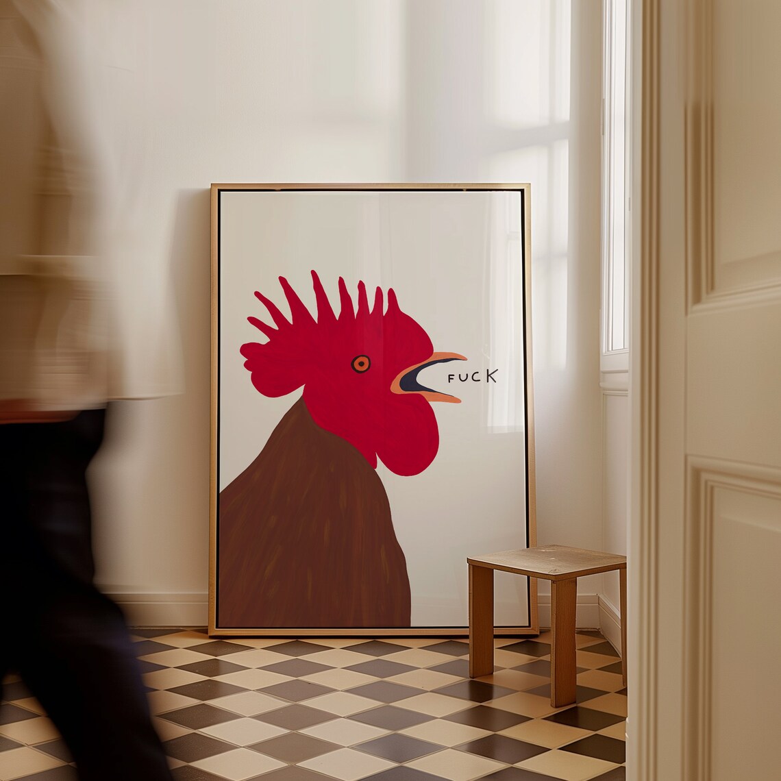 Swearing Red Rooster Shouting Bold Funny Bird Animal Art Poster