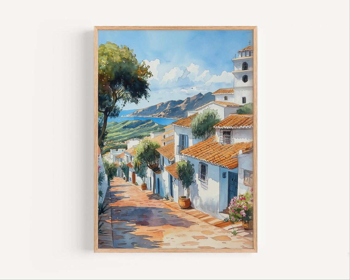 Estepona Spain Watercolor White Village Costa Del Sol Poster