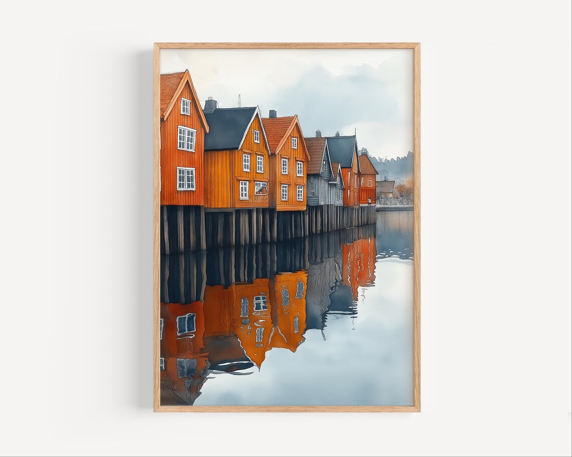 Trondheim Norway Watercolor Travel Poster Print