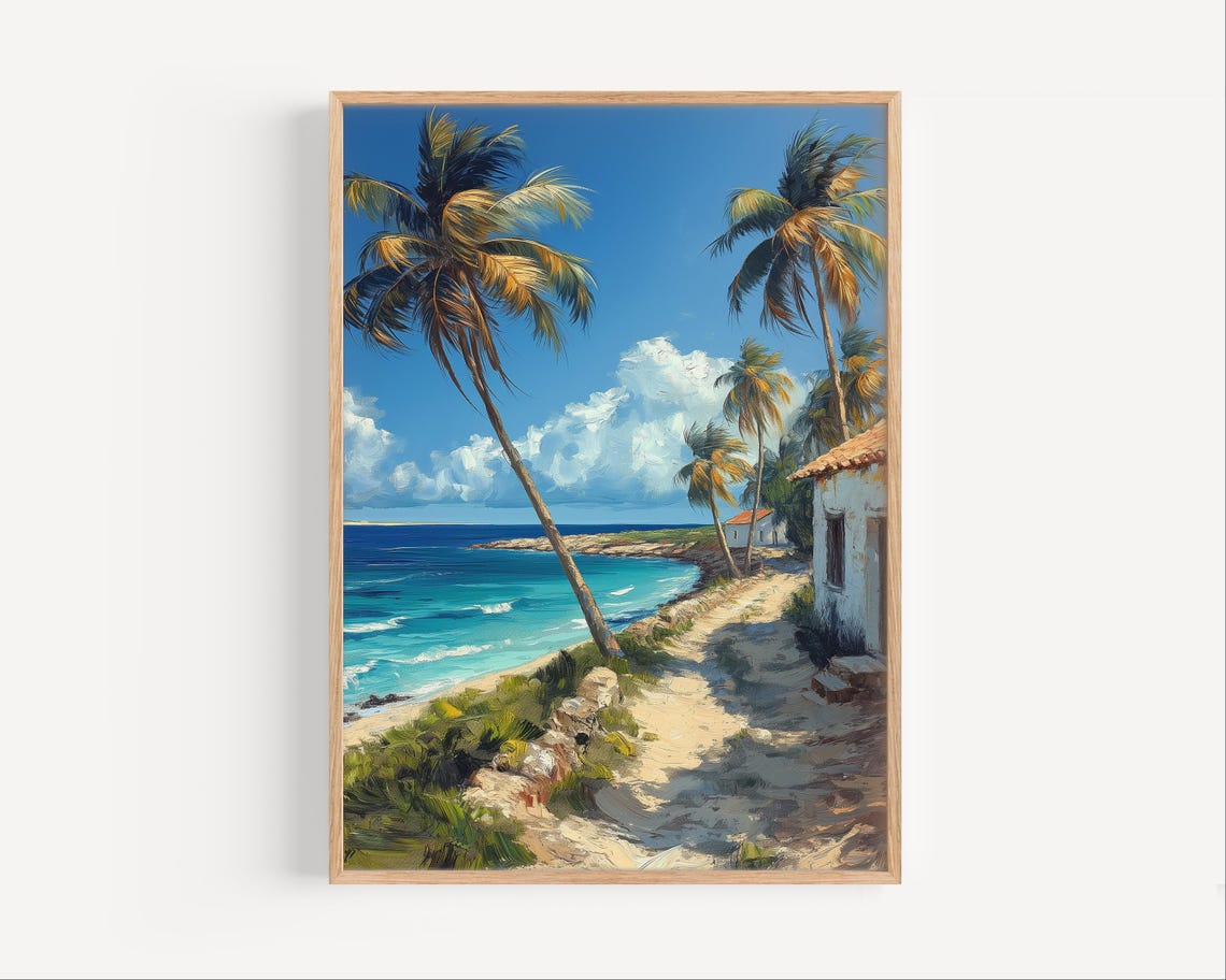 Aruba Oil Painting Caribbean Island Country Travel Poster Print Or Canvas Wall Art Gift Seaside City Souvenir Paint Style Netherlands