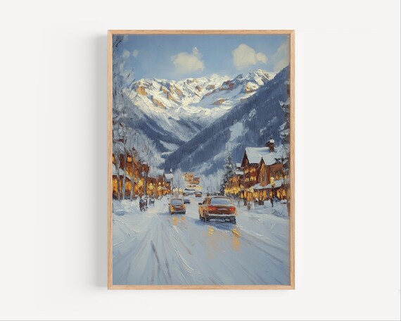 Telluride Colorado Snowy Main Street Oil Painting Winter Poster