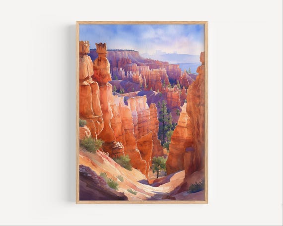 Bryce Canyon National Park Watercolor Art Print Utah Travel Poster Or Canvas Gift For Hikers And Nature Lovers Desert