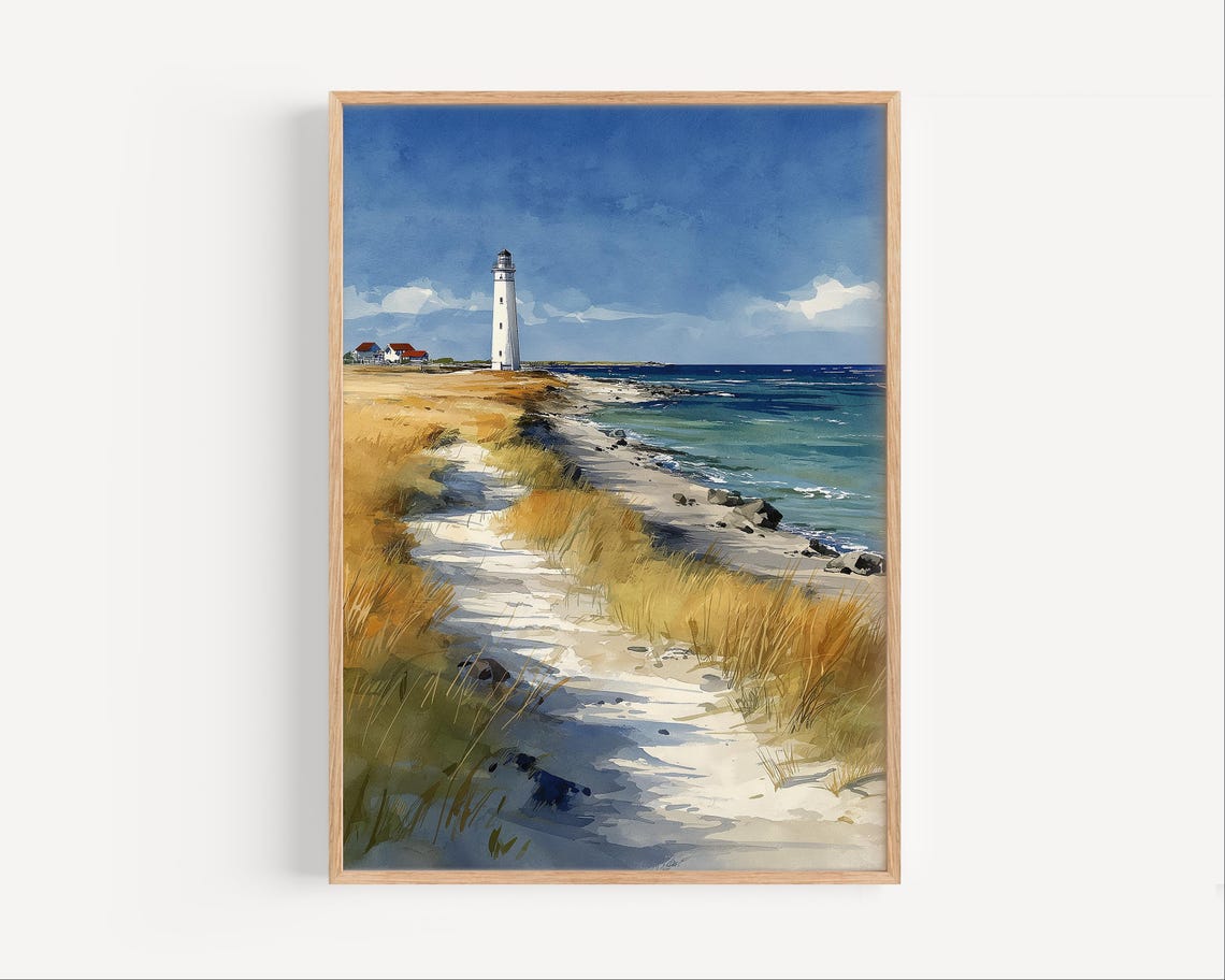 Whyalla Lighthouse Over Coastal Dunes Calm Shore Watercolor Poster