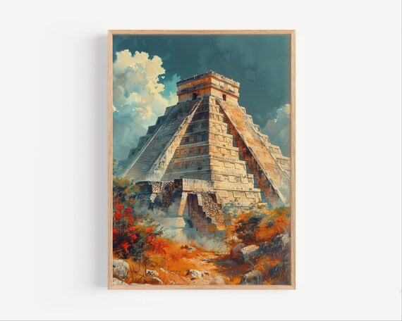 Ancient Chichen Itza Mayan Kukulkan Pyramid Ruins Travel Art Poster