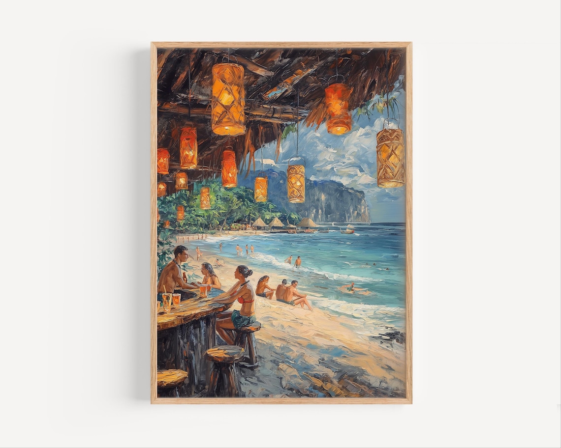 Hawaiian Tiki Bar Retro Oil Painting Travel Poster