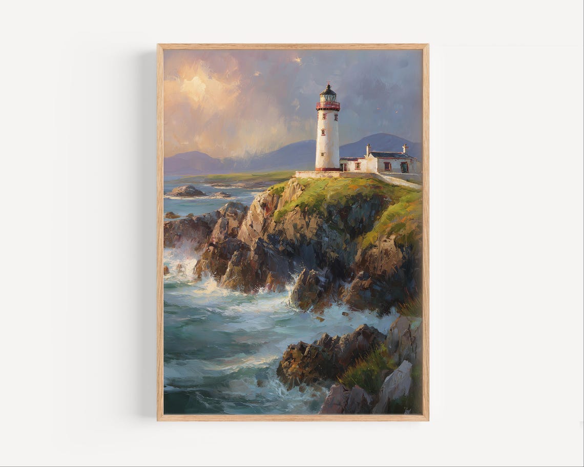 Fanad Lighthouse Donegal Ireland Rocky Coast Oil Painting Poster