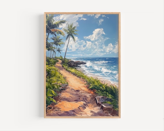 Kona Hawaii Palm Lined Coastal Path Beach Ocean Waves Poster