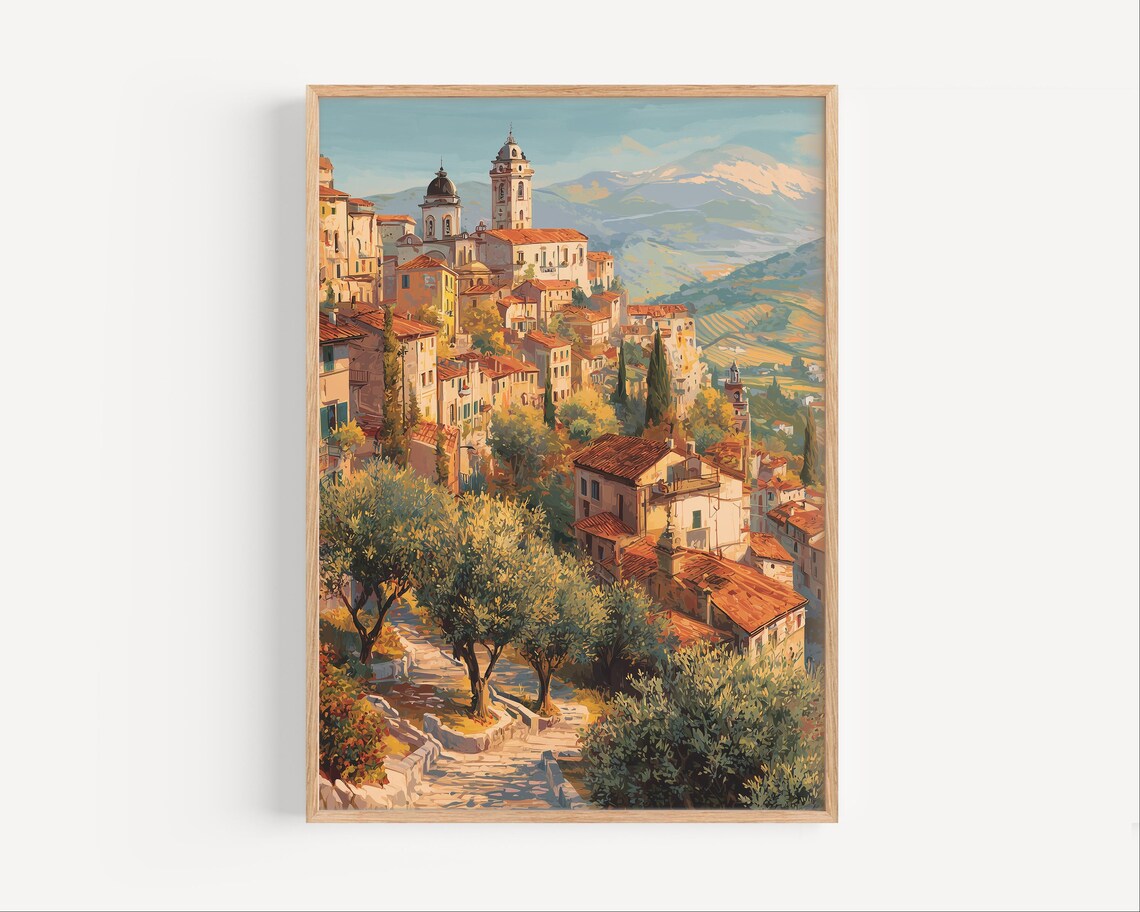 Chieti Italy Sunlit Hillside Town Golden Oil Painting Travel Poster