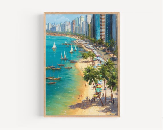 Fortaleza Oil Painting Print Paint Style Brazil Beach Wall Art South America Travel Decor