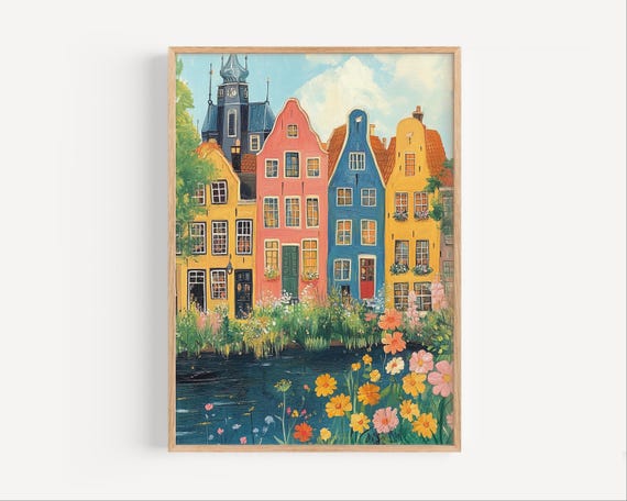 Amsterdam Pastel Painting Abstract Poster Or Canvas Print Holland Travel Decor Netherlands Floral