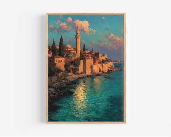 Antalya Turkey Ancient Old Town Sunset Minaret Harbor Poster
