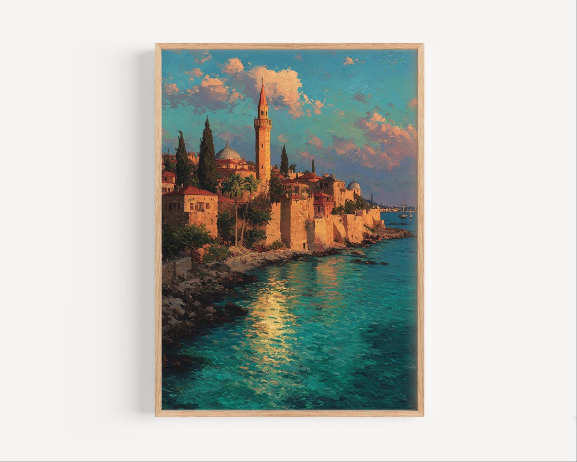 Antalya Turkey Ancient Old Town Sunset Minaret Harbor Poster