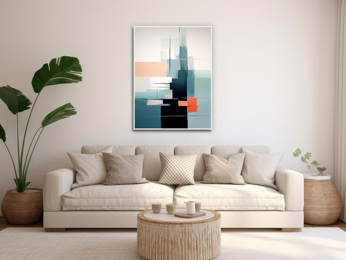 Large Abstract Wall Art Modern Geometric Painting Framed Print Black Teal Orange Quiet Voyage 1 - Image 3
