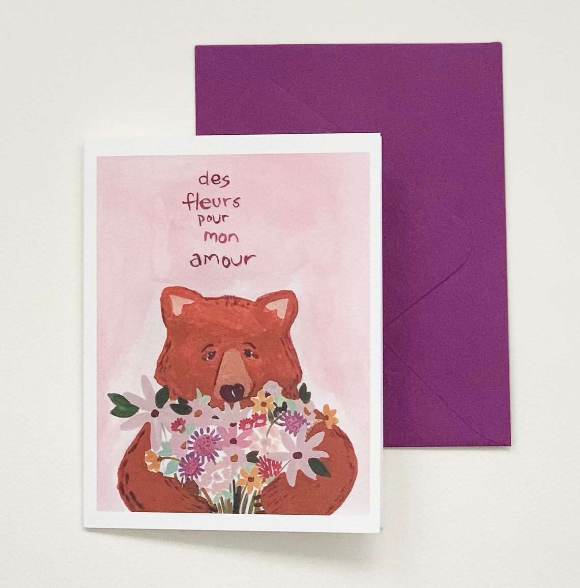 Bear With Flowers Des Fleurs Pour Mon Amour French Love Art Poster