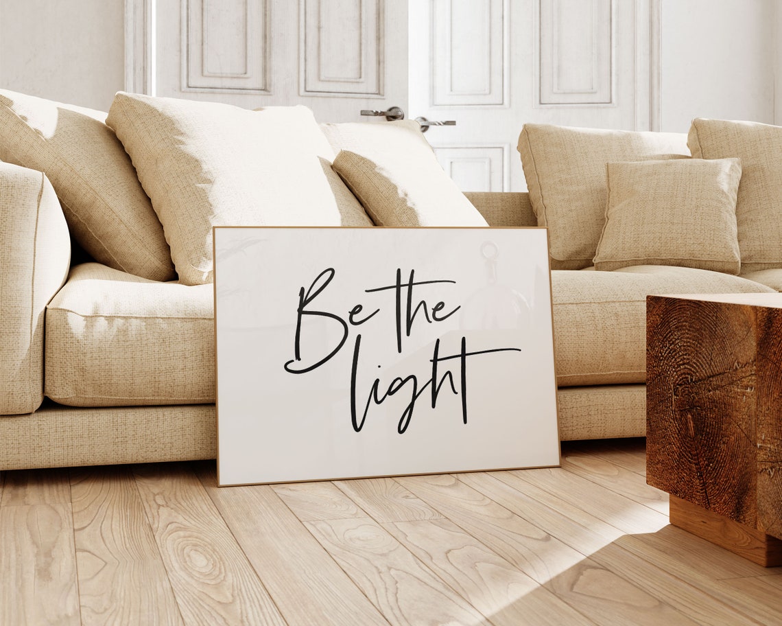 Be The Light Hand Lettered Script Inspirational Hope Quote Poster - Image 2