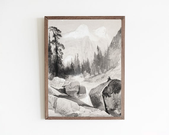 Vintage Watercolor Forest Landscape Art Print