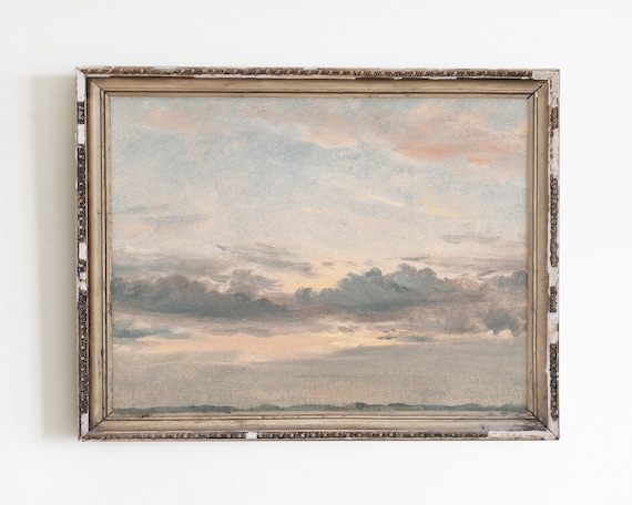 Vintage Cloud Sky Landscape Art Print, Nursery Decor