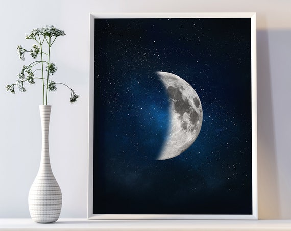 Moon Print Night Sky Starry Night Moon Wall Art Moon Poster Moon Phases Poster Lunar Phases Moon Phase Pictures Instant Download