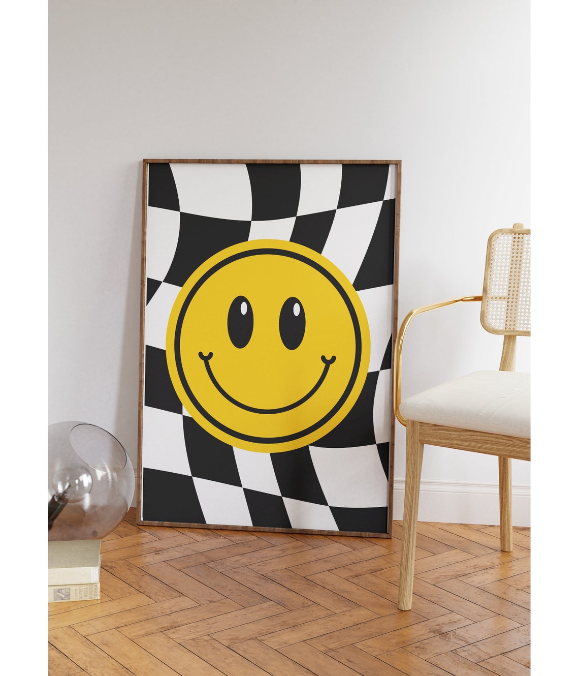 Smiley Face Checkered Groovy Retro Happy Pop Art Wall Poster - Image 3