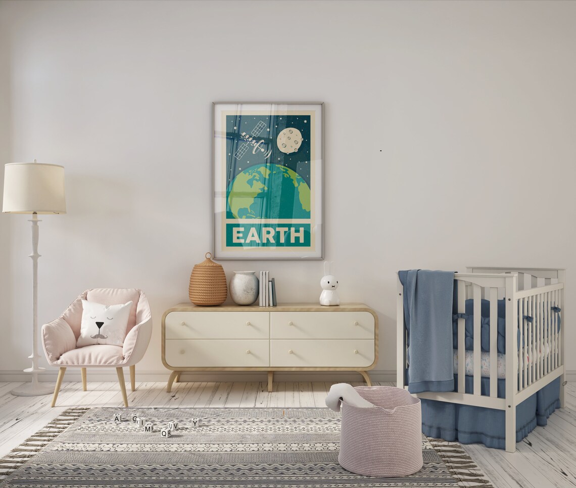 Retro Space Earth, Satellite Moon Poster Print - Image 4