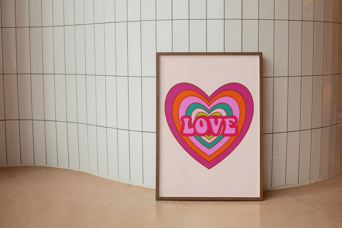 Love Retro Rainbow Heart 70s Pastel Valentine Wall Decor Poster - Image 4