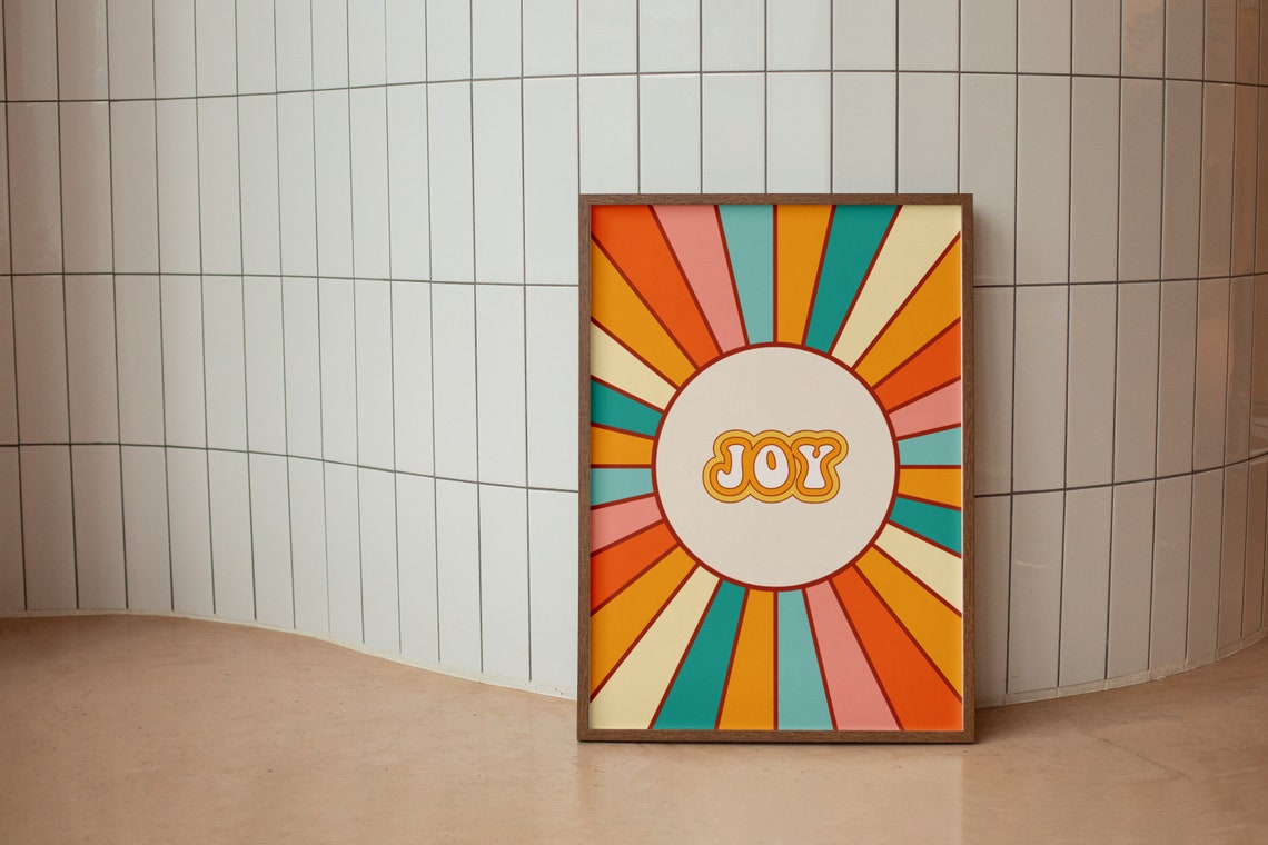 Joy Bold Retro Sunburst Burst Rays Groovy 70s Word Art Poster - Image 2