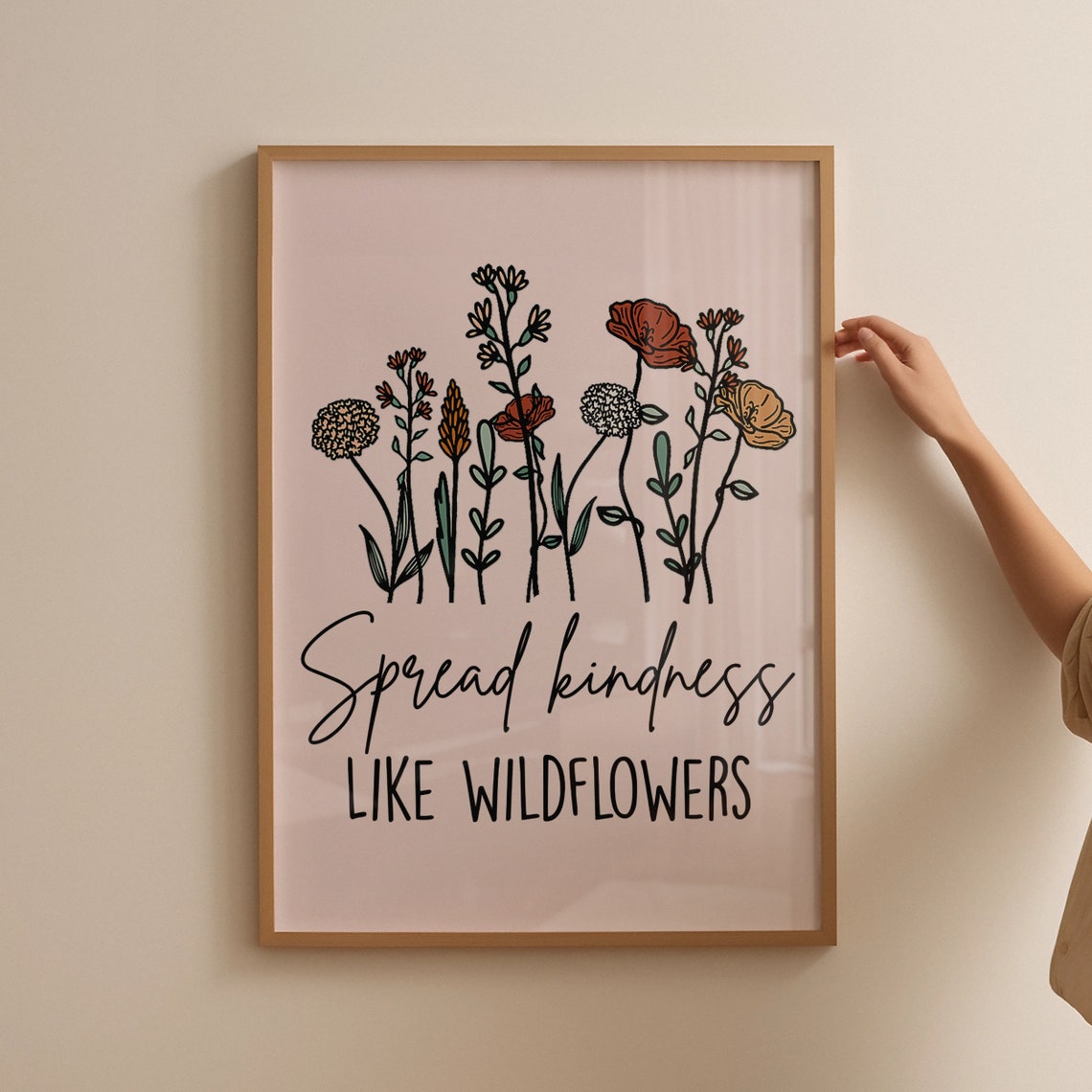 Spread Kindness Like Wildflowers Floral Script Quote Wall Poster