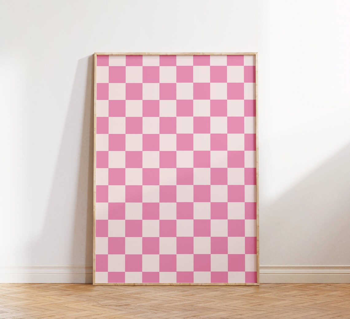 Pink White Checkerboard Trendy Aesthetic Minimalist Art Print