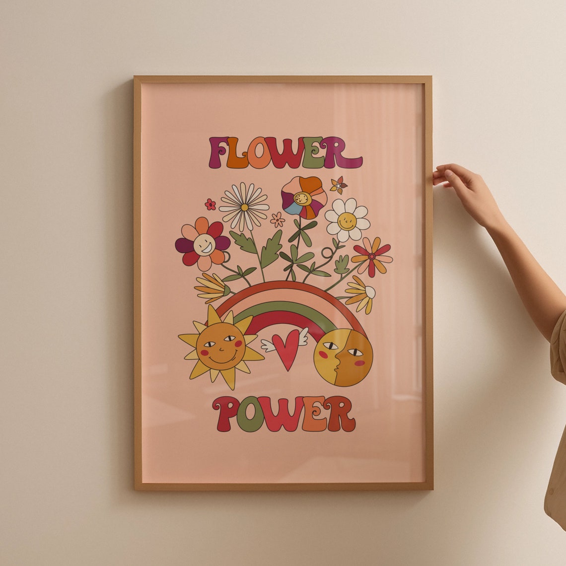 Flower Power Retro Hippie Groovy Smiling Daisy Sun Moon Art Poster - Image 4