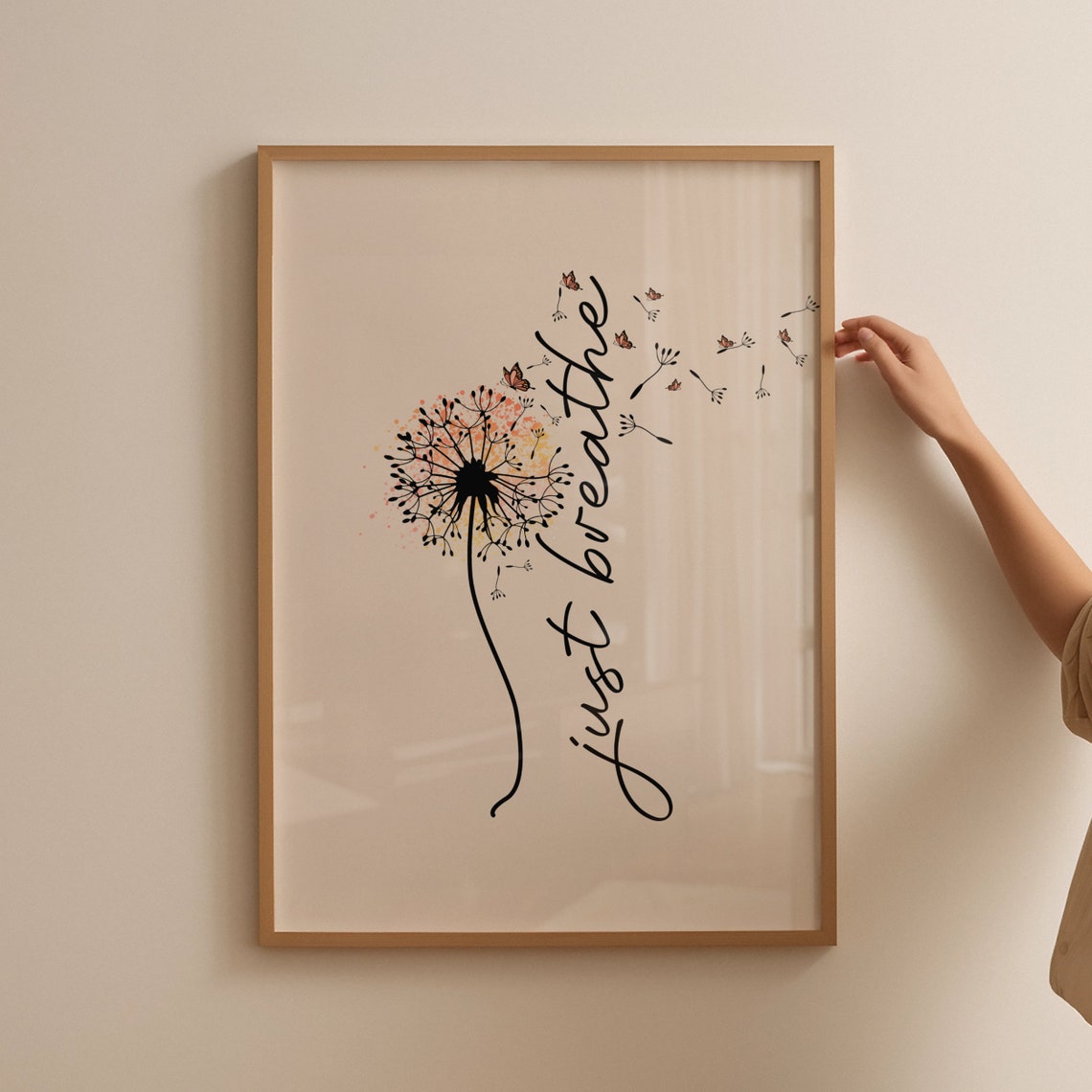 Just Breathe Dandelion Butterfly Minimalist Calm Art Wall Poster