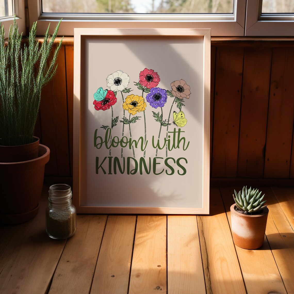 Bloom With Kindness Colorful Anemone Butterfly Floral Poster - Image 2