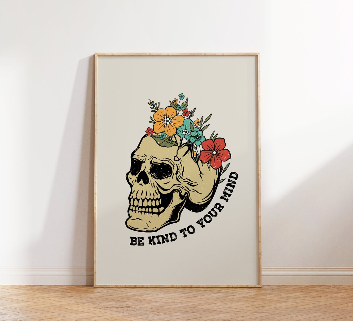 Retro Floral Skull Gothic Halloween Art Print