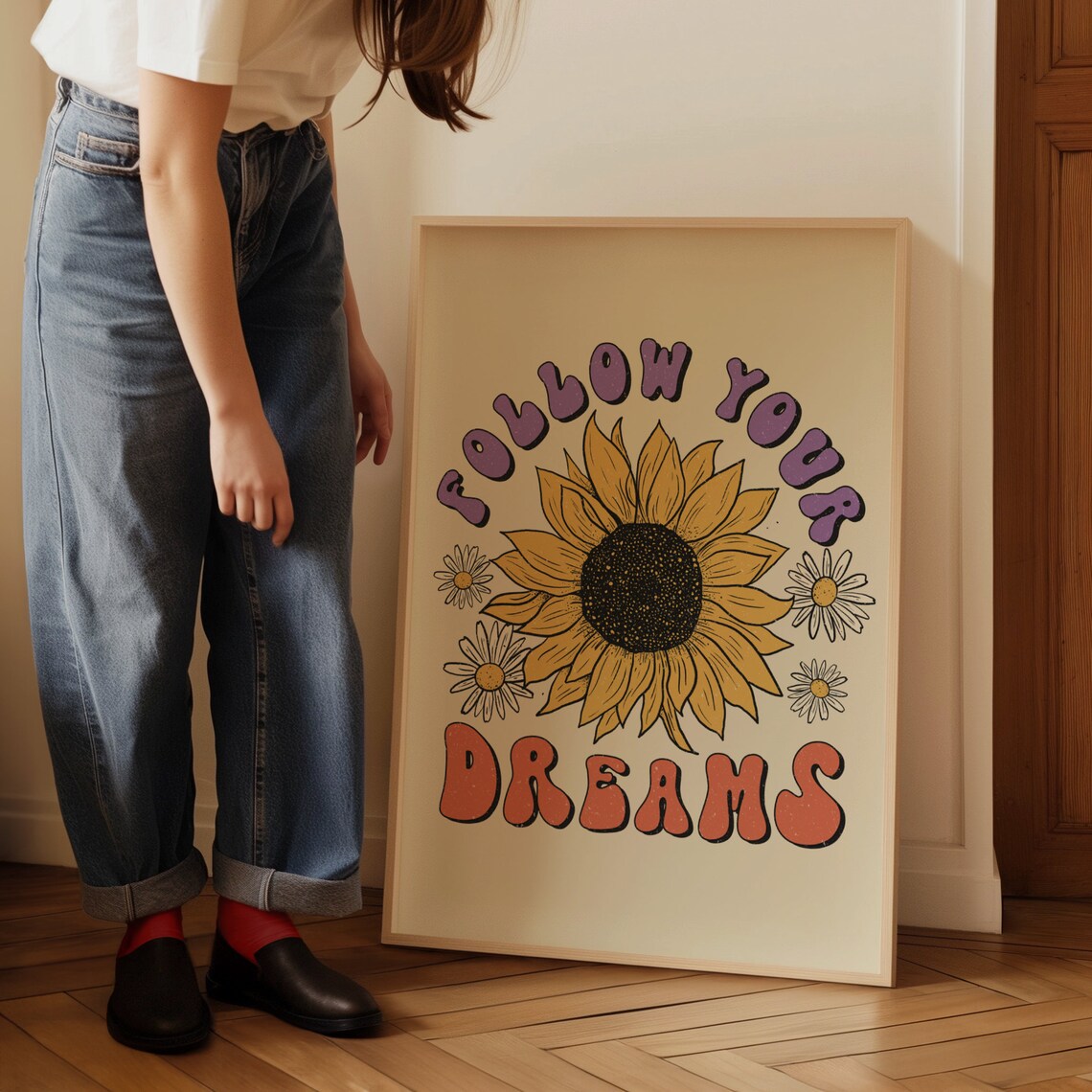 Sunflower Retro Art Print, Hippie Wall Decor - Image 4