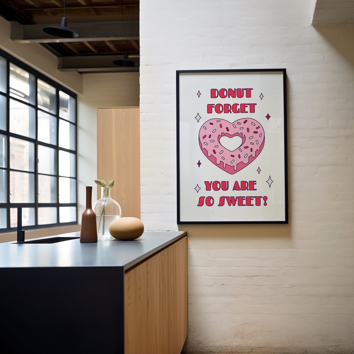 Donut Forget You Are So Sweet Pink Cute Heart Donut Retro Quote Poster - Image 3